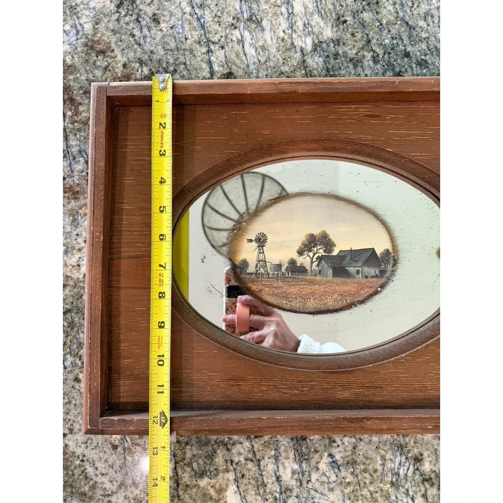 Vintage handcrafted pine mirror reflective art wall decoration Country Core